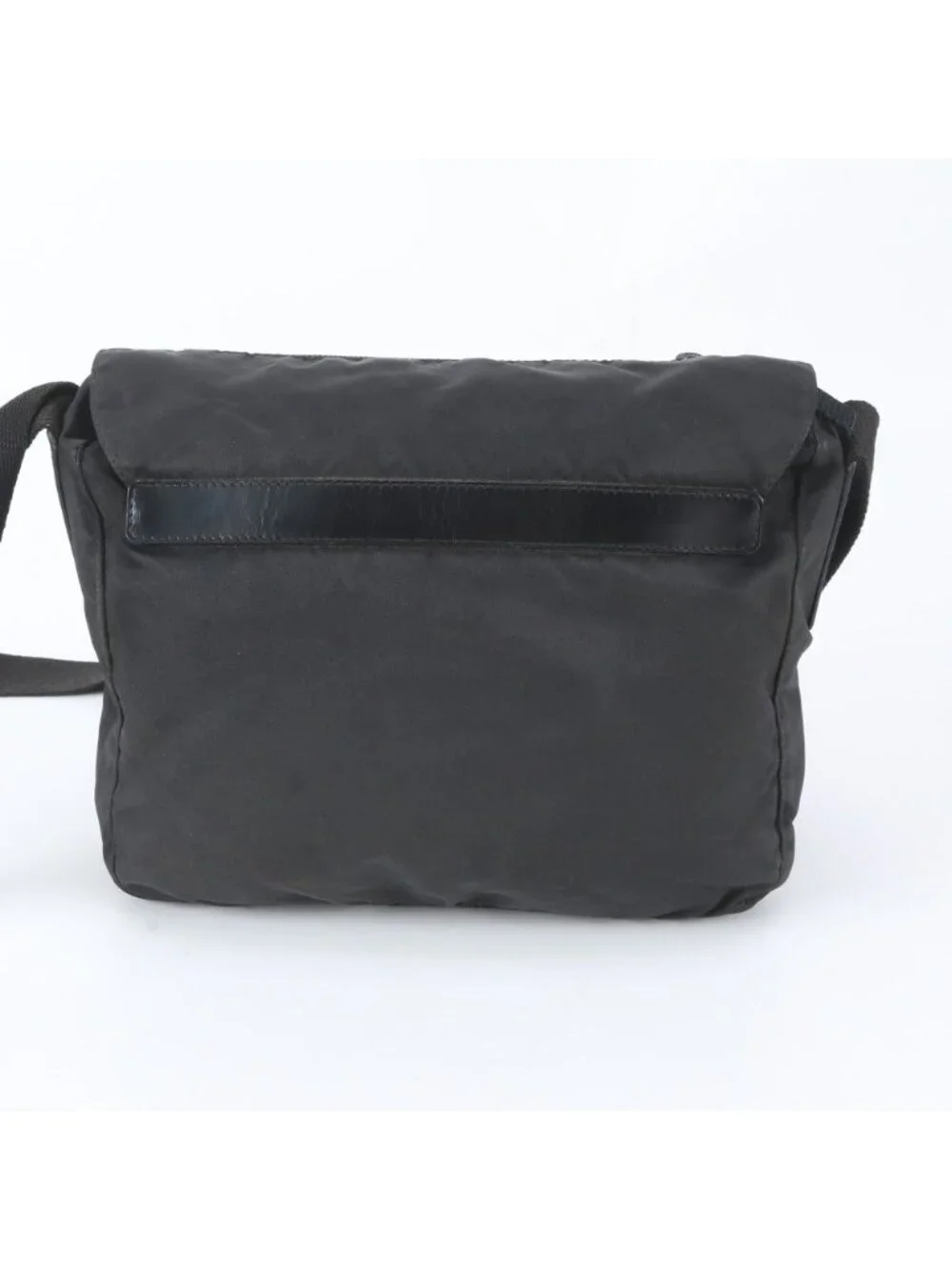 Prada Tessuto Nylon Triangle Logo Leather Shoulder Bag Crossbody Messenger Black